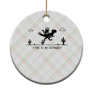 Funny Cat Riding Dinosaur Pixel Retro Ceramic Ornament This Is An Outrage