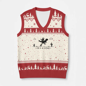 Funny Cat Riding Dinosaur Pixel Retro V-Neck Knit Sweater Vest This Is An Outrage