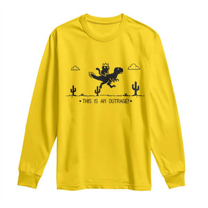 Funny Cat Riding Dinosaur Pixel Retro Long Sleeve Shirt This Is An Outrage