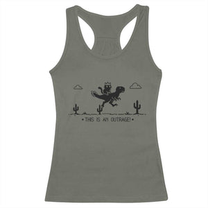 Funny Cat Riding Dinosaur Pixel Retro Racerback Tank Top This Is An Outrage