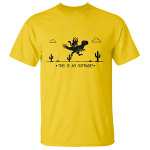 Funny Cat Riding Dinosaur Pixel Retro T Shirt This Is An Outrage
