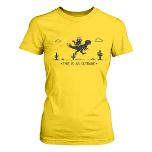 Funny Cat Riding Dinosaur Pixel Retro T Shirt For Women This Is An Outrage