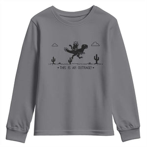 Funny Cat Riding Dinosaur Pixel Retro Youth Sweatshirt This Is An Outrage