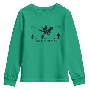 Funny Cat Riding Dinosaur Pixel Retro Youth Sweatshirt This Is An Outrage