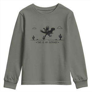 Funny Cat Riding Dinosaur Pixel Retro Youth Sweatshirt This Is An Outrage