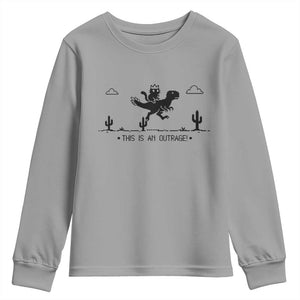 Funny Cat Riding Dinosaur Pixel Retro Youth Sweatshirt This Is An Outrage