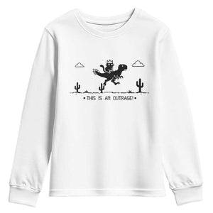 Funny Cat Riding Dinosaur Pixel Retro Youth Sweatshirt This Is An Outrage