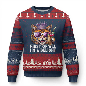 First Of All Im A Delight Princess Cat Quote Ugly Christmas Sweater Sci-Fi Book Lover Gift TS12 Navy Red Print Your Wear