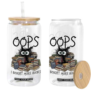 Funny Black Cat Bookworm Gift Glass Can Oops I Bought More Books