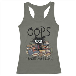 Funny Black Cat Bookworm Gift Racerback Tank Top Oops I Bought More Books