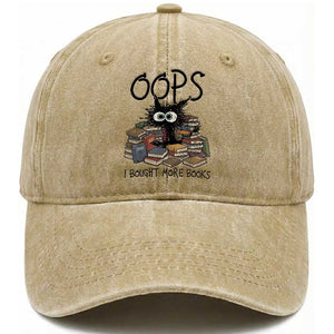 Funny Black Cat Bookworm Gift Washed Cotton Baseball Cap Oops I Bought More Books