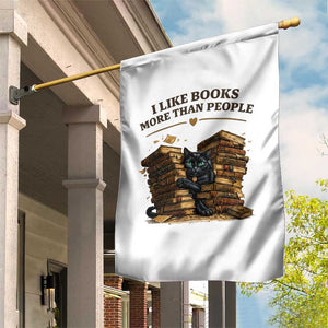 Funny Black Cat Bookworm Quote Garden Flag I Like Books More Than People