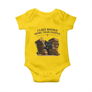 Funny Black Cat Bookworm Quote Baby Onesie I Like Books More Than People