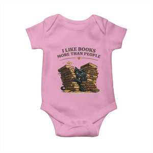 Funny Black Cat Bookworm Quote Baby Onesie I Like Books More Than People