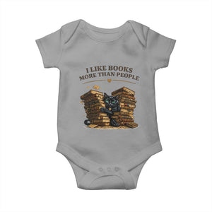 Funny Black Cat Bookworm Quote Baby Onesie I Like Books More Than People