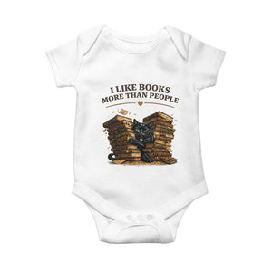 Funny Black Cat Bookworm Quote Baby Onesie I Like Books More Than People