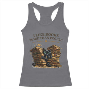 Funny Black Cat Bookworm Quote Racerback Tank Top I Like Books More Than People