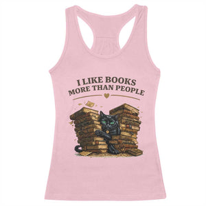 Funny Black Cat Bookworm Quote Racerback Tank Top I Like Books More Than People