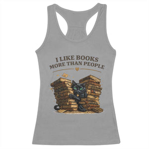 Funny Black Cat Bookworm Quote Racerback Tank Top I Like Books More Than People