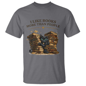 Funny Black Cat Bookworm Quote T Shirt I Like Books More Than People