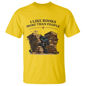 Funny Black Cat Bookworm Quote T Shirt I Like Books More Than People