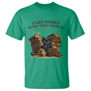 Funny Black Cat Bookworm Quote T Shirt I Like Books More Than People