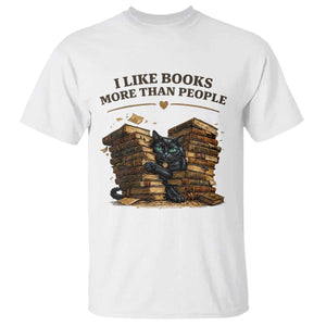 Funny Black Cat Bookworm Quote T Shirt I Like Books More Than People