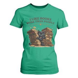 Funny Black Cat Bookworm Quote T Shirt For Women I Like Books More Than People