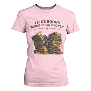 Funny Black Cat Bookworm Quote T Shirt For Women I Like Books More Than People
