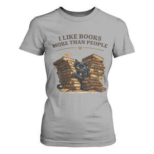 Funny Black Cat Bookworm Quote T Shirt For Women I Like Books More Than People