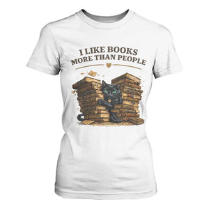 Funny Black Cat Bookworm Quote T Shirt For Women I Like Books More Than People