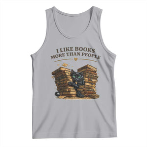 Funny Black Cat Bookworm Quote Tank Top I Like Books More Than People