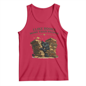 Funny Black Cat Bookworm Quote Tank Top I Like Books More Than People