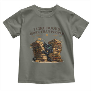 Funny Black Cat Bookworm Quote Toddler T Shirt I Like Books More Than People