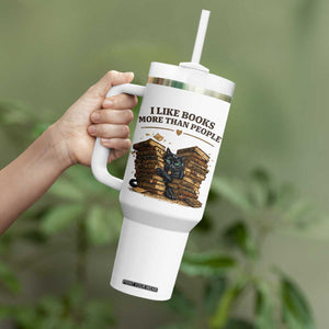 Funny Black Cat Bookworm Quote Tumbler With Handle I Like Books More Than People