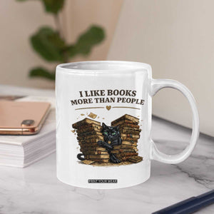 Funny Black Cat Bookworm Quote Coffee Mug I Like Books More Than People