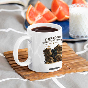 Funny Black Cat Bookworm Quote Coffee Mug I Like Books More Than People