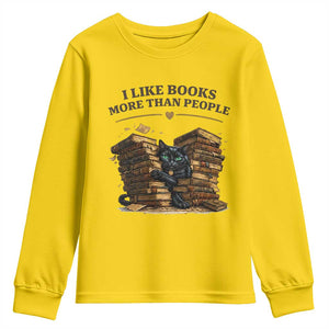 Funny Black Cat Bookworm Quote Youth Sweatshirt I Like Books More Than People