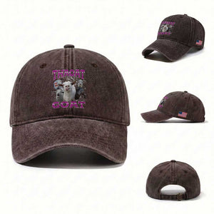Funny Dirty Humor Washed Cotton Baseball Cap Throat Goat TS12 Washed Cap Universal Fit Dark Brown Print Your Wear