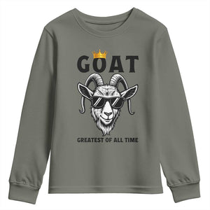 Goat Lover Gift Youth Sweatshirt Funny Motivational Quote Be The G O A T TS12 Military Green Print Your Wear