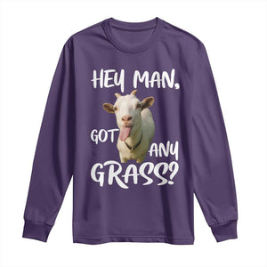 Hey Man Got Any Grass Long Sleeve Shirt Funny Goat Stoner Gift TS12 Purple Print Your Wear