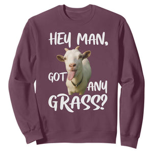 Hey Man Got Any Grass Sweatshirt Funny Goat Stoner Gift TS12 Maroon Print Your Wear