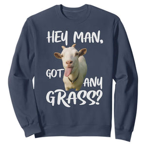 Hey Man Got Any Grass Sweatshirt Funny Goat Stoner Gift TS12 Navy Print Your Wear