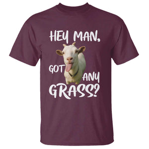 Hey Man Got Any Grass T Shirt Funny Goat Stoner Gift TS12 Maroon Print Your Wear