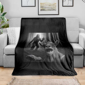 Goat Selfie With Bigfoot Throw Blanket Funny Cryptid Gift TS12 Print Your Wear