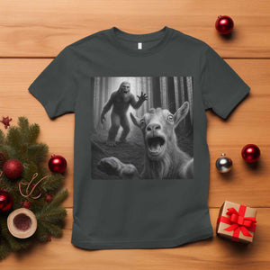 Goat Selfie With Bigfoot T Shirt Funny Cryptid Gift TS12 Dark Heather Print Your Wear