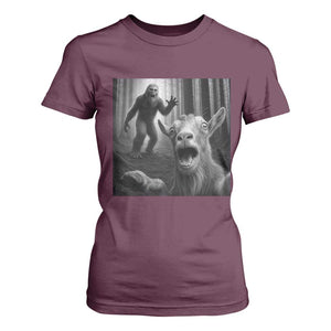 Goat Selfie With Bigfoot T Shirt For Women Funny Cryptid Gift TS12 Maroon Print Your Wear