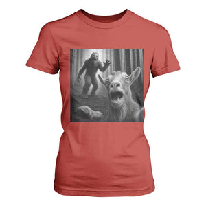 Goat Selfie With Bigfoot T Shirt For Women Funny Cryptid Gift TS12 Red Print Your Wear