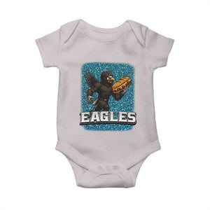 Funny Eagle With Cheesesteak Baby Onesie Football Glitter Print TS12 Ice Gray Print Your Wear