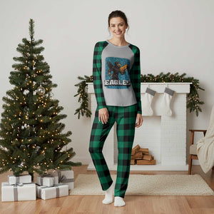 Funny Eagle With Cheesesteak Plaid Pajama Set Football Glitter Print TS12 Green Plaid Print Your Wear